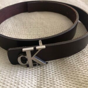 Calvin Klein women's skinny belt CK Monogram Buckle M.  33-1/2 Long, 1” wide.
